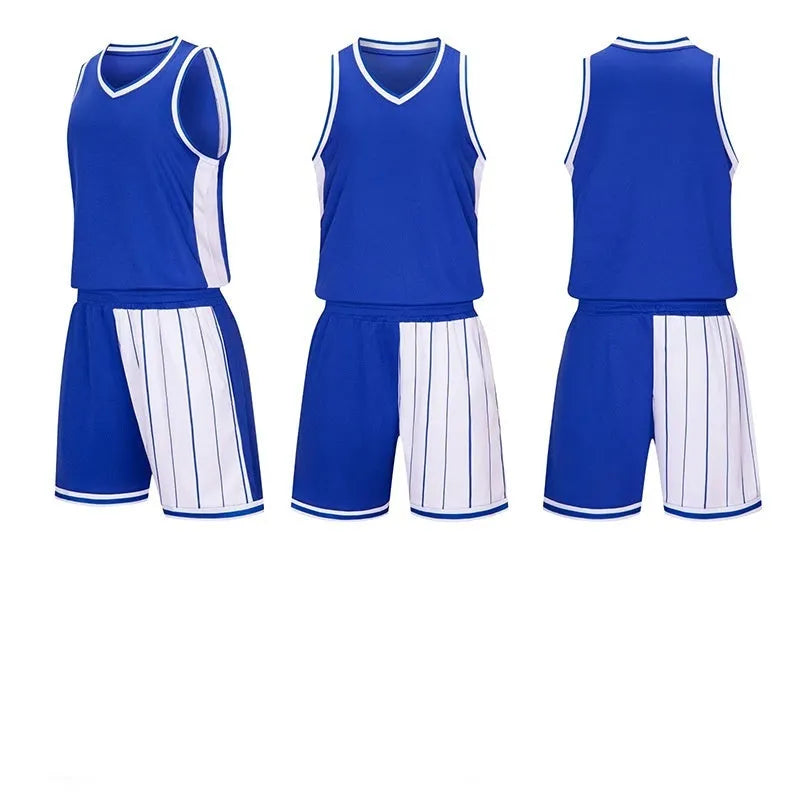 Men's quick-dry basketball uniform set in blue, showing the top and shorts.