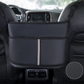 Black leather car seat storage organiser with sports carbon fibre pattern measuring 38x24x15cm