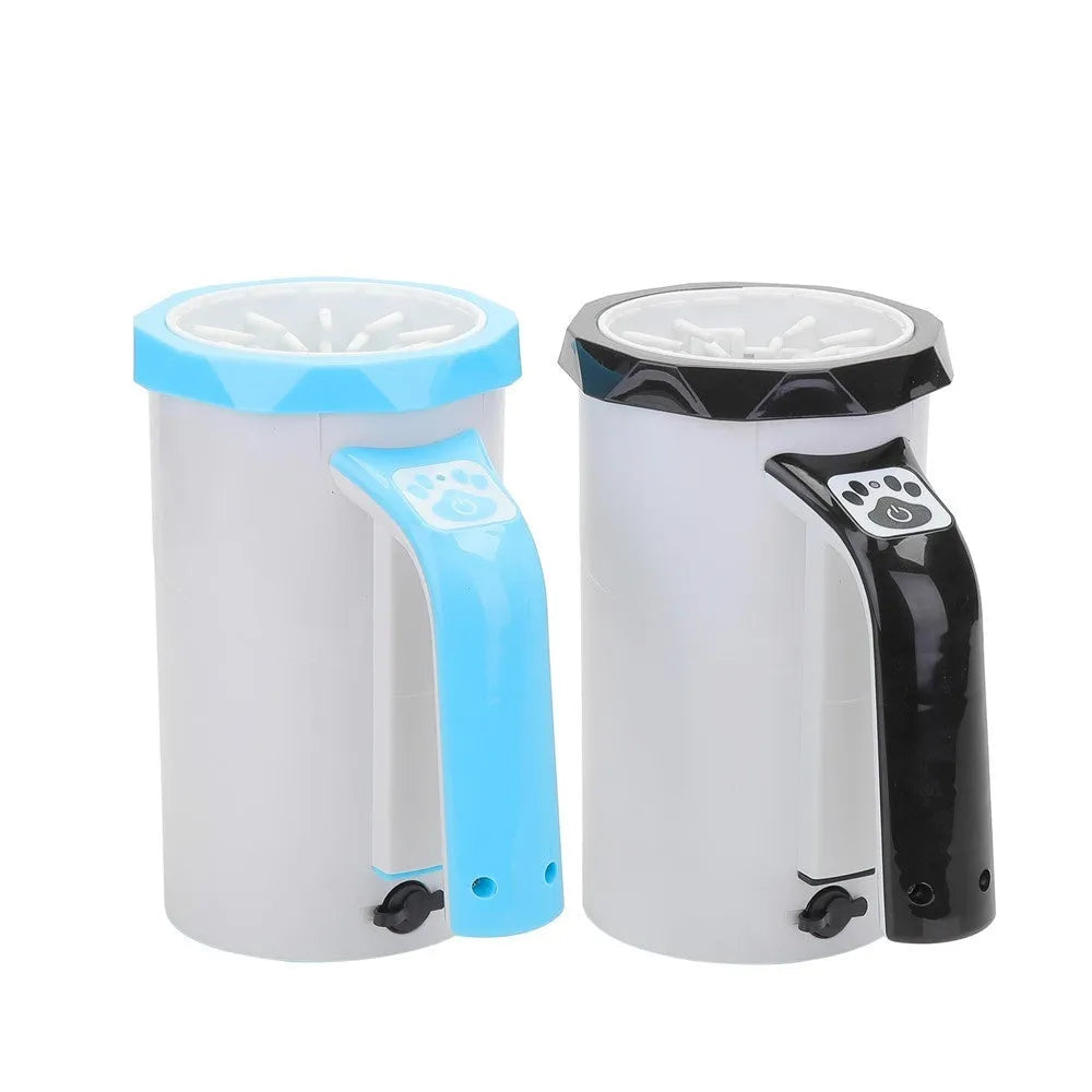 Automatic dog foot washing machine with silicone cup in white and black colour option showing USB charging port