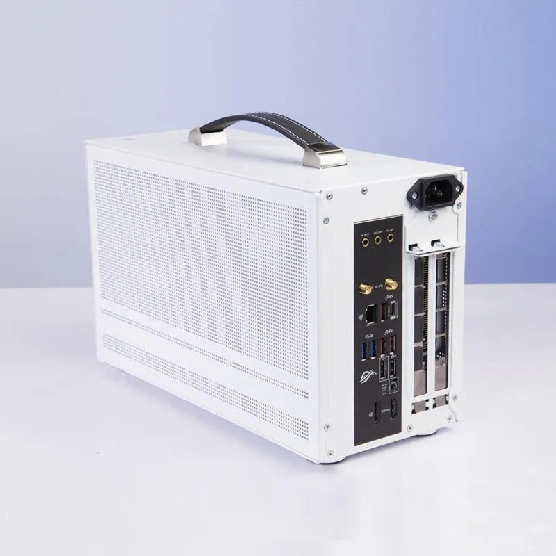 Hummingbird PRO mini-ITX desktop computer case in titanium grey and white colour options.