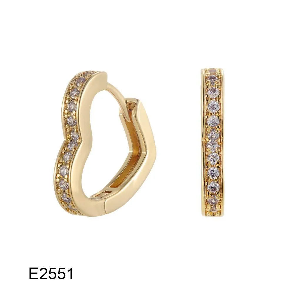 Brass gold plated heart shaped ear clip earrings with simple gang drill elements