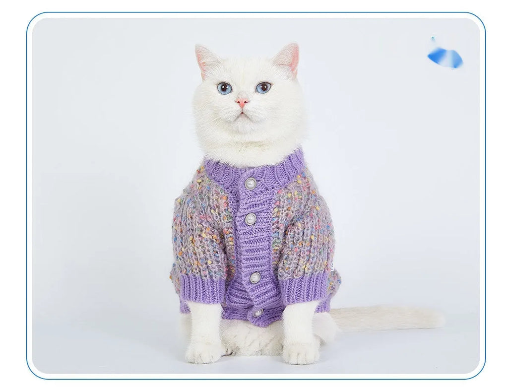Purple polyester dog cardigan sweater for XL and XXL pets