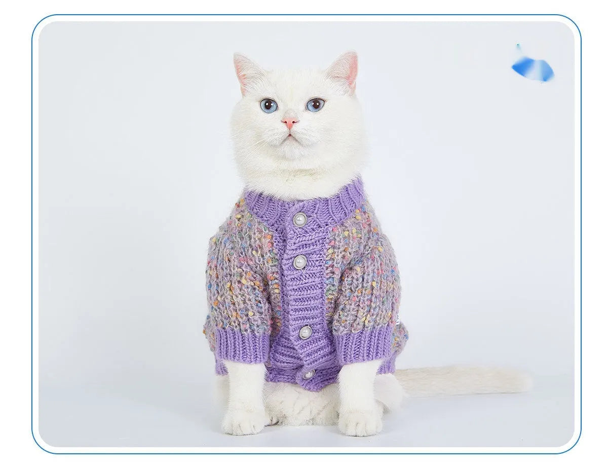 Purple polyester dog cardigan sweater for XL and XXL pets