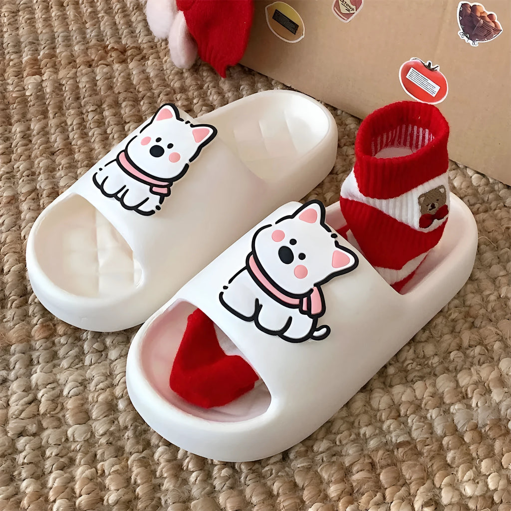 Rhombus pattern PVC flip flop slippers with thick sole in cream white colour