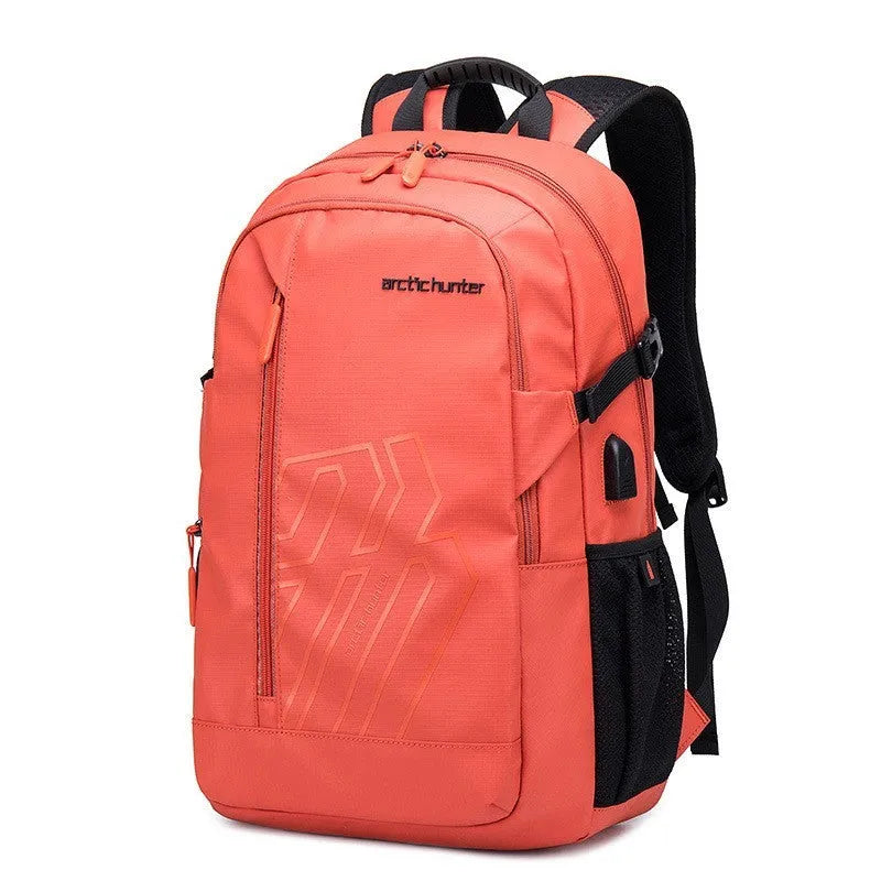 Blue plaid pattern casual computer backpack with curved shoulder strap
