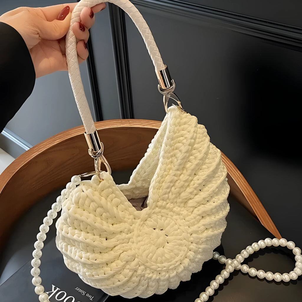 Women's handmade woven cloth shoulder bag in retro style with open top and phone compartment