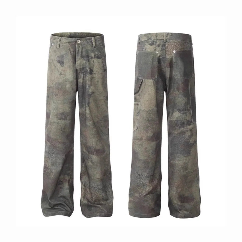 Men's straight leg jeans with a digital camouflage print in picture colour.