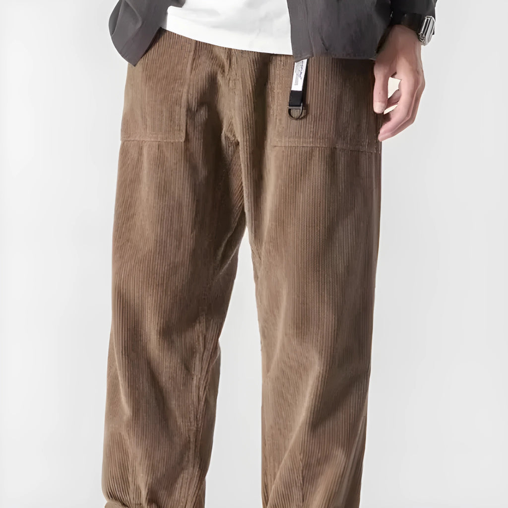 Loose straight-leg pants in chemical fibre blend fabric in dark grey colour