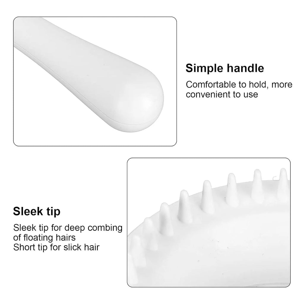 Double-sided pet grooming brush with blue handle showing deshedding comb and massage sides