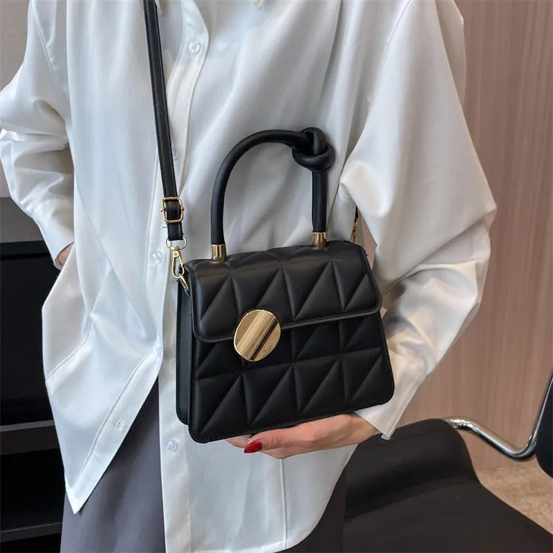 French Minority Design rhombus small handbag in black, soft cross body bag for travel, compact size
