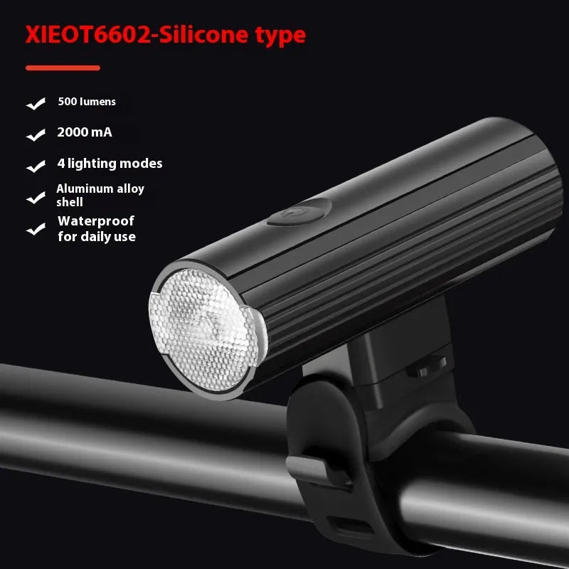 500 lumen bicycle headlight with aluminium alloy body and silicone base mount
