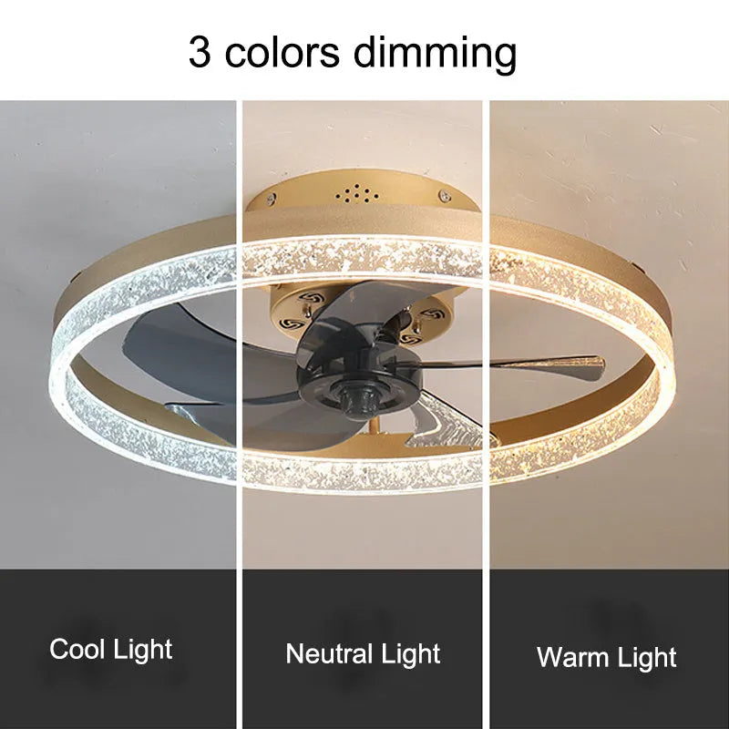 Nordic-style remote control ceiling fan lamp with light, 50cm diameter, in black finish