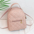 Girls' square hard PU backpack with embroidery, soft handle, in white, black, or pink.