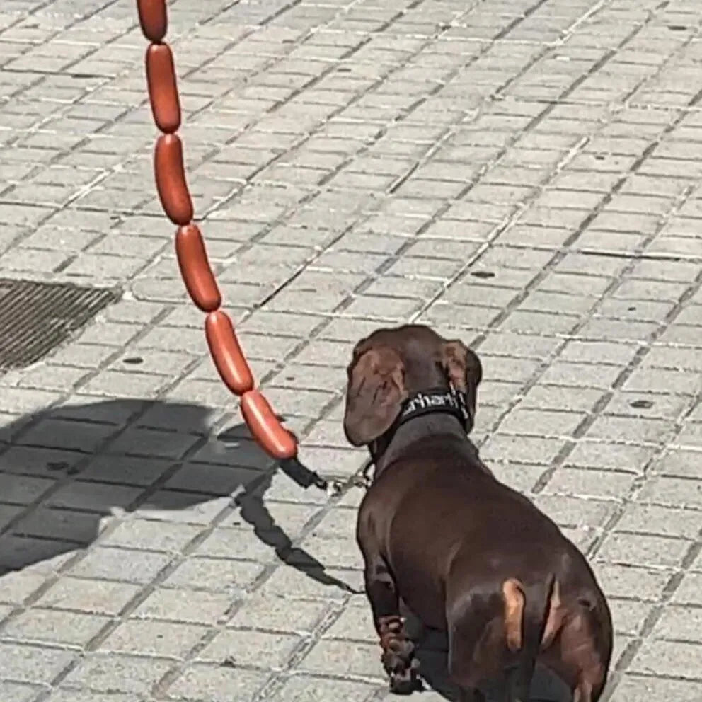 Brown sausage-style dog rope toy with hand grip tape, shown at full 108cm length