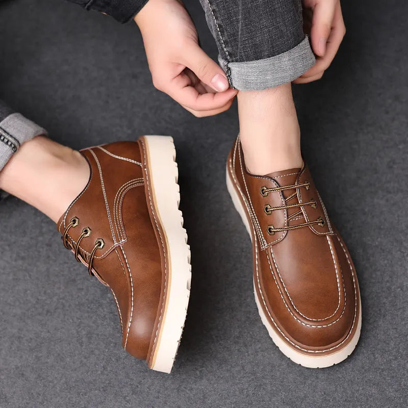 Men's black Martin boots with low-top retro design and round toe