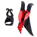 Halloween pet costume with bat cloak and devil horn hat in purple or red