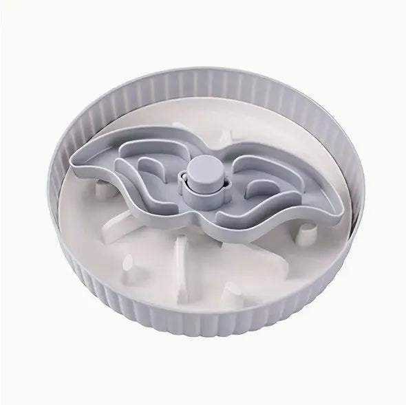 Pet rotating slow feeder bowl with interactive game board and licking mat in beige colour