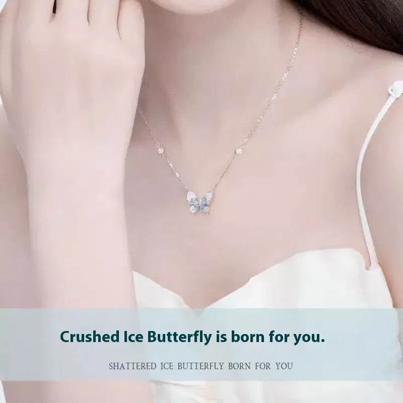 Bingyu Butterfly S925 silver necklace with O‑ring chain and adjustable 41‑50 cm length.