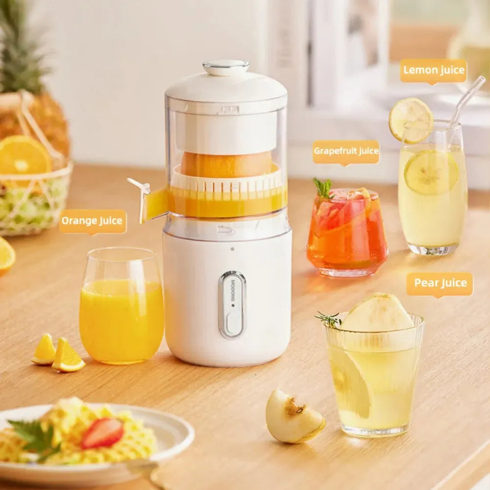 Compact green or white wireless electric juicer with USB-C charging port