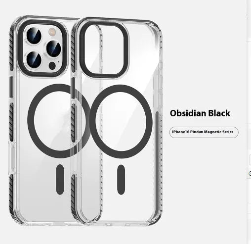 Transparent magnetic phone case with anti-fall protection in Obsidian Black for Apple iPhone 15 Pro