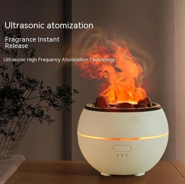 White round flame aroma diffuser humidifier with mechanical controls and 300ml water tank