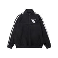 Black Hong Kong style retro casual sports hoodie with stand collar design