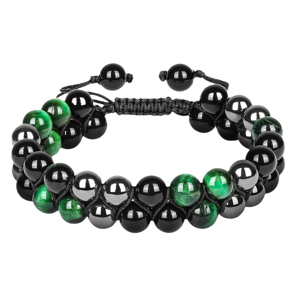 Unisex tiger's eye stone bracelet with alloy construction in multiple colour variations