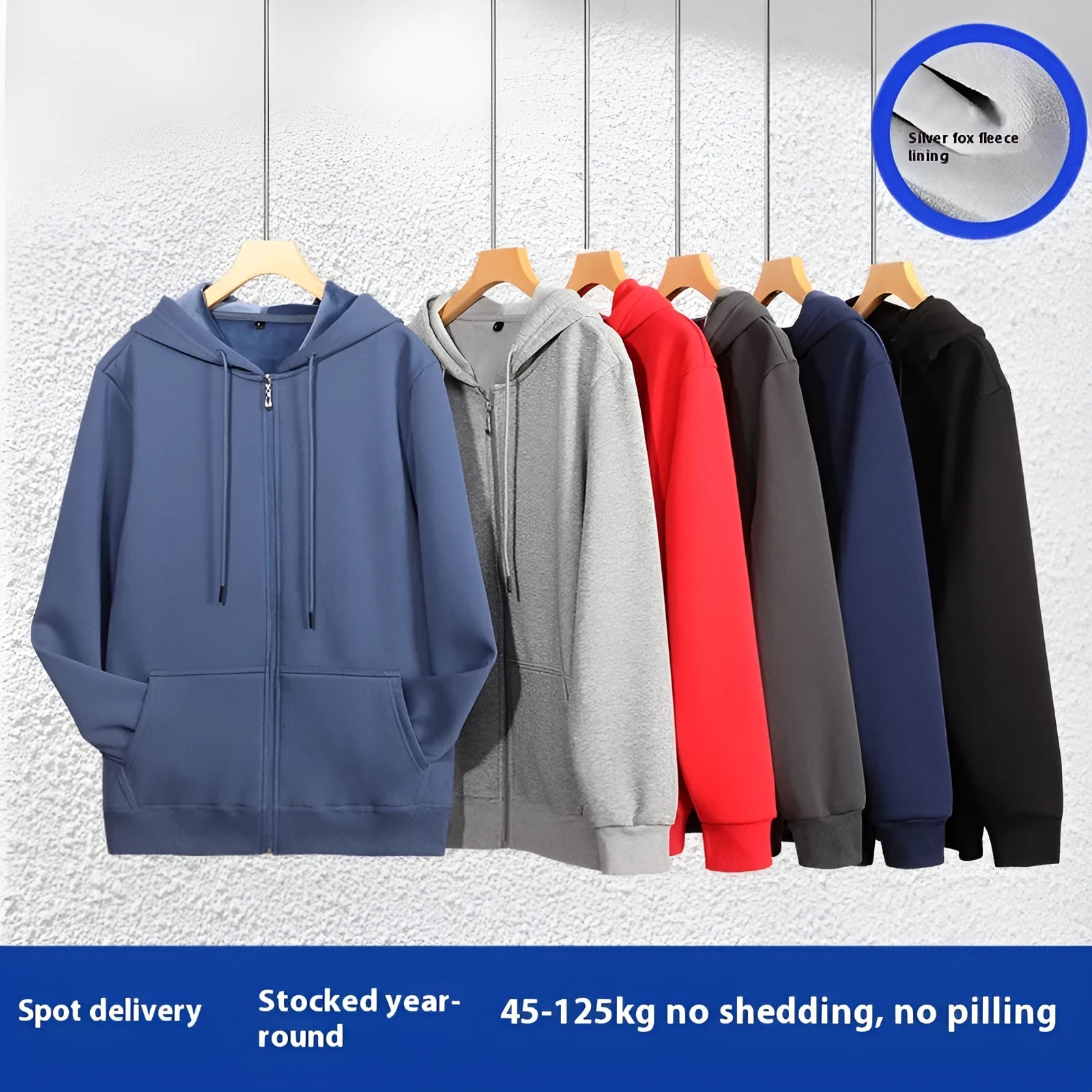 Men's plus size zip hooded sweater in 420g cotton fabric with top-stitch pockets