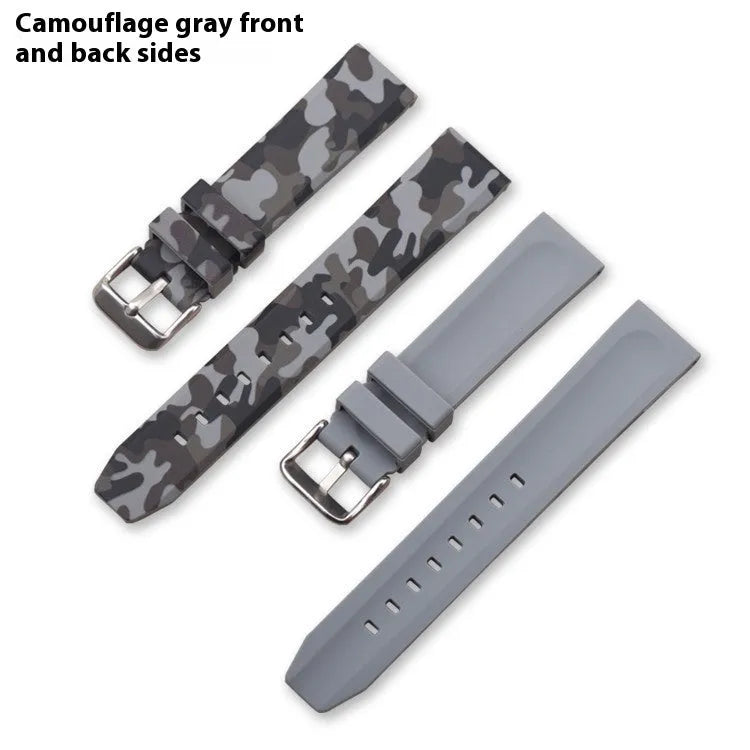 Green camouflage silicone watch strap with flat head lugs