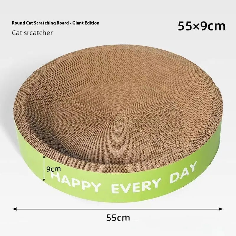 Simple green round cat nest with an integrated scratching surface for cats.