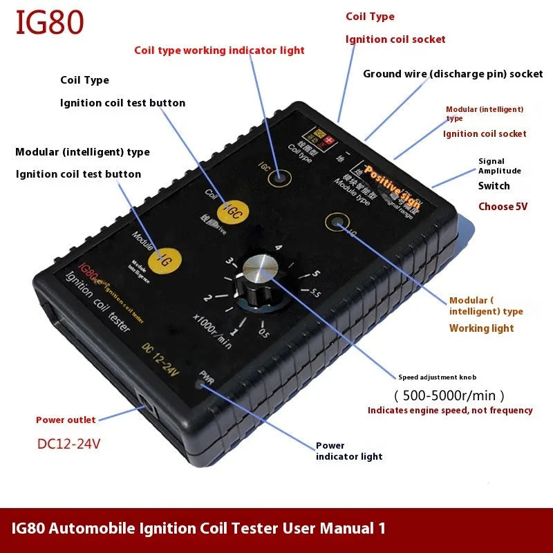 IG80 automotive ignition coil detector for gasoline and natural gas vehicle diagnostics