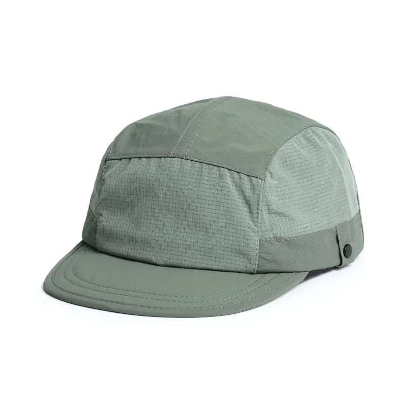 A dome crown polyester cap with a soft tongue, shown in Army Green colour, on a white background.