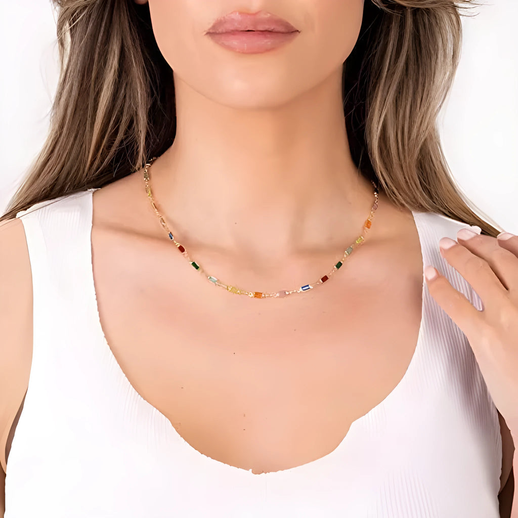 Ladies geometric crystal necklace with adjustable 41-50cm alloy chain and electroplated colour finish
