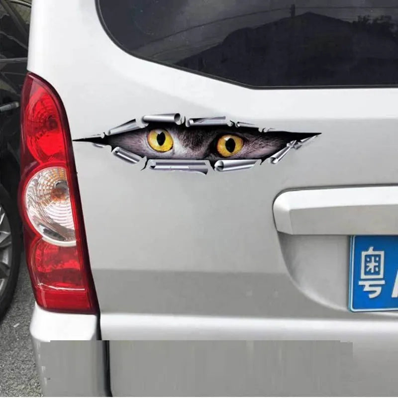 Tiger Eye or Eagle Eye 3D car bumper sticker measuring 10x35cm on vehicle door