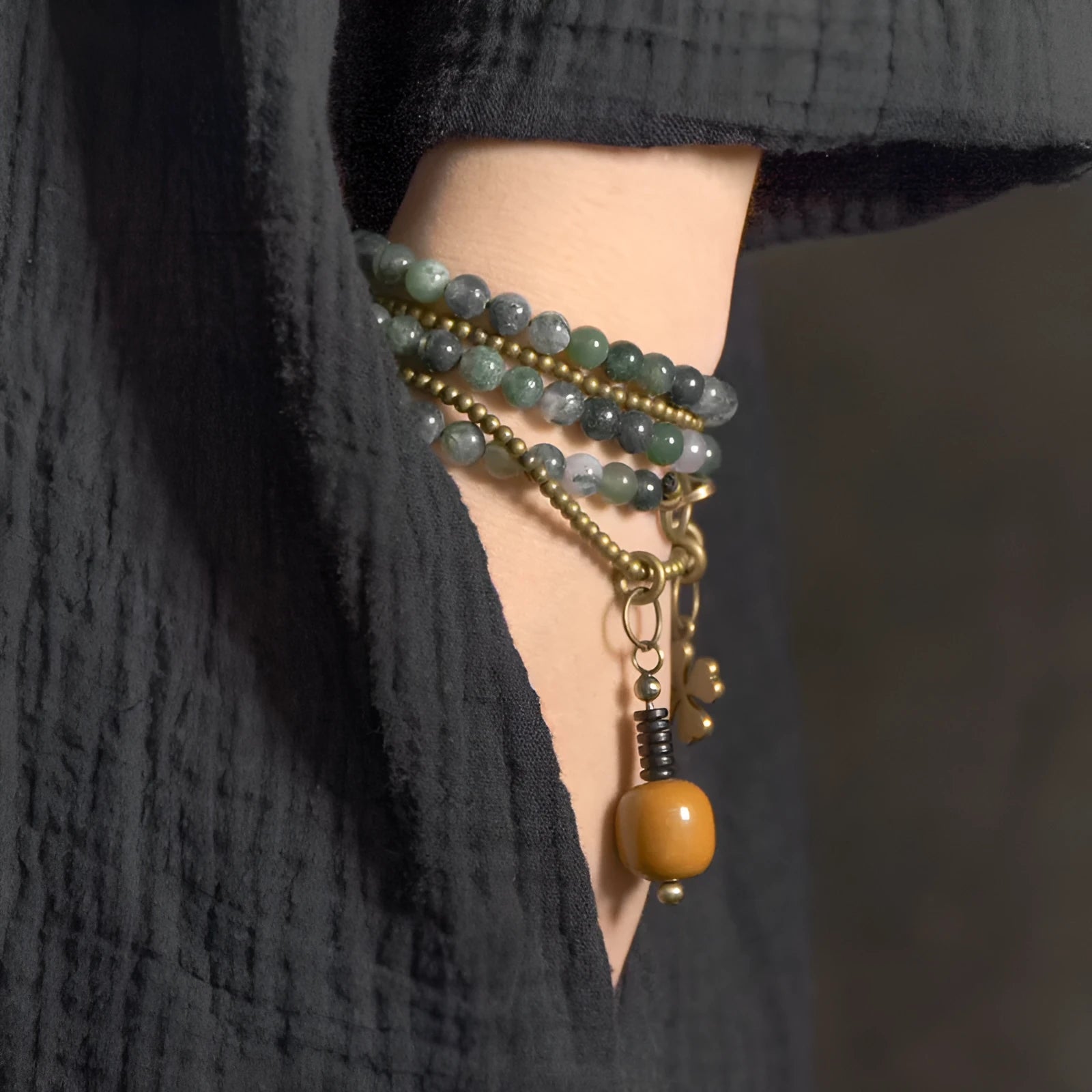 Multi-layered natural crystal ethnic style bracelet for children showing layered design