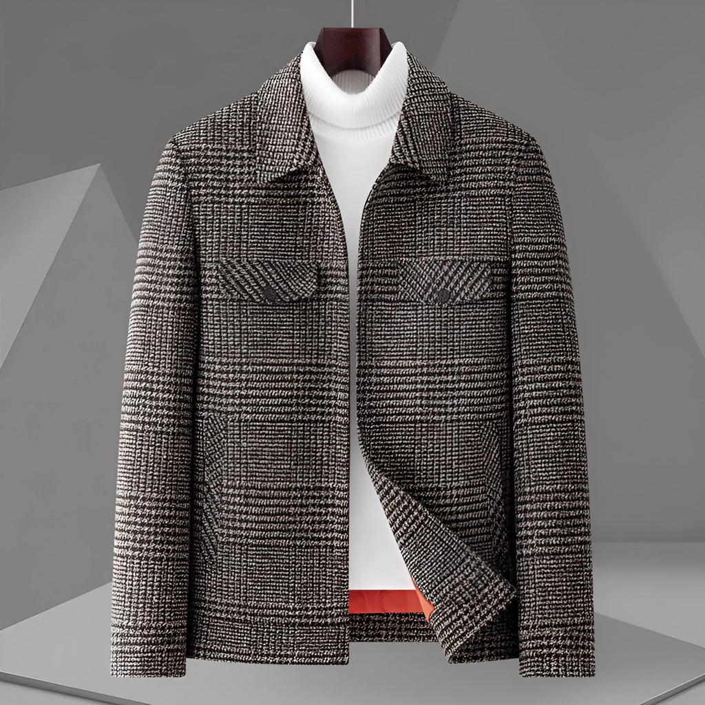 Autumn men's casual lapel jacket with check pattern in gray