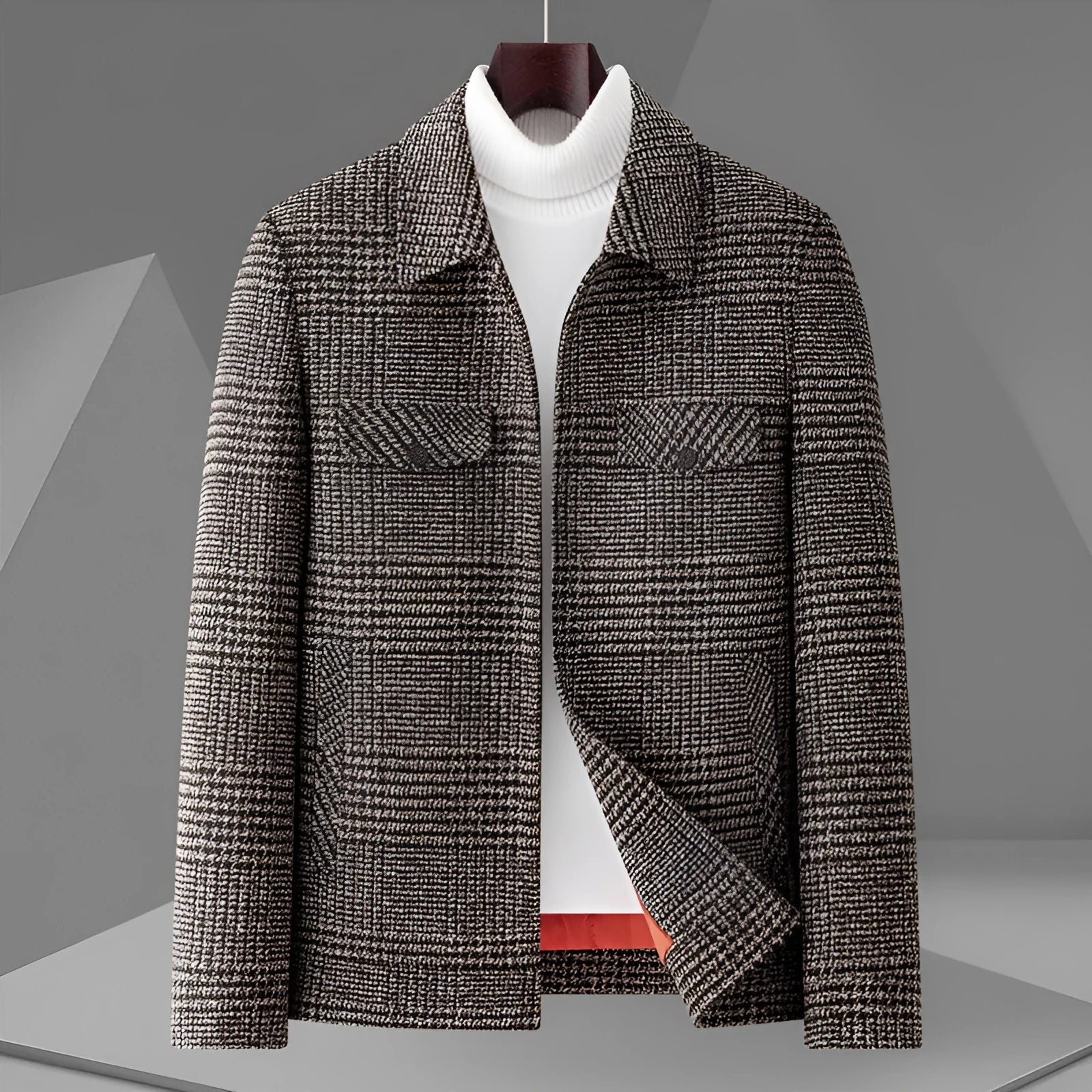 Autumn men's casual lapel jacket with check pattern in gray