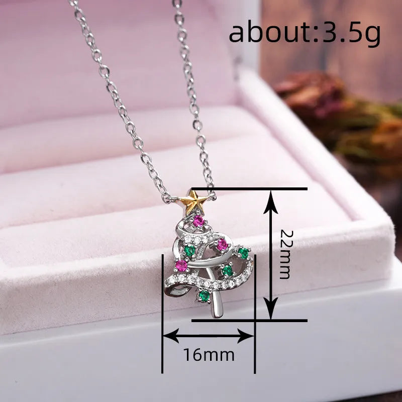 Two-tone copper Christmas tree necklace with inlaid zircon snowflake pendant on adjustable chain