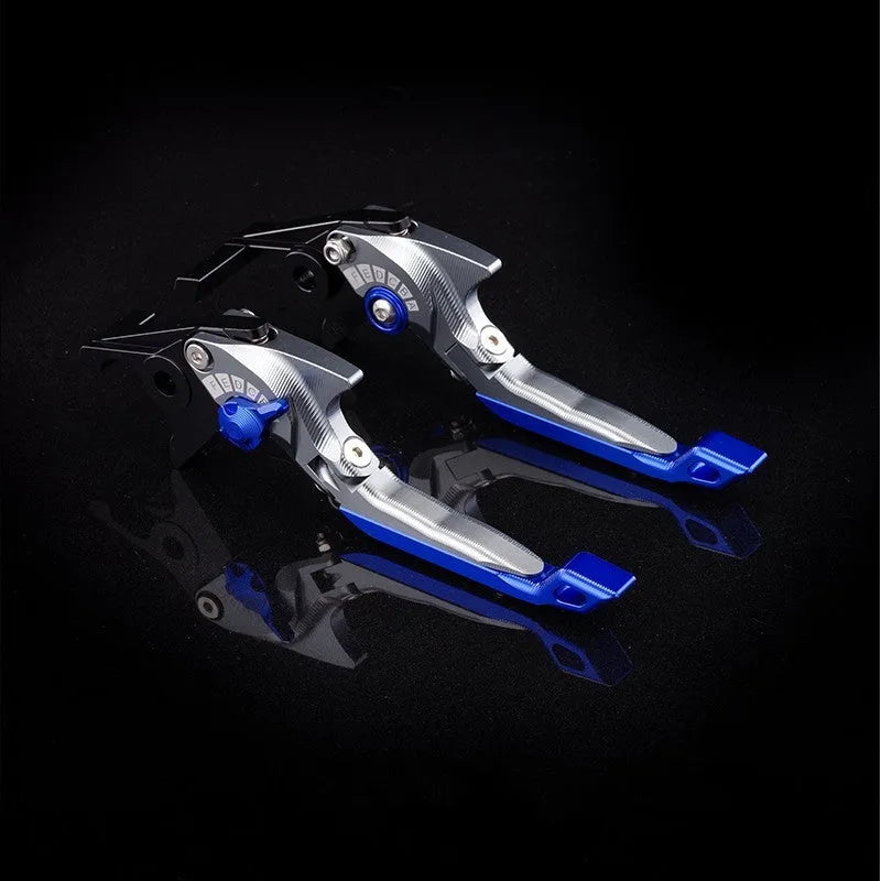 Pair of anodised aluminium motorcycle brake and clutch levers with six-speed adjustable length mechanism