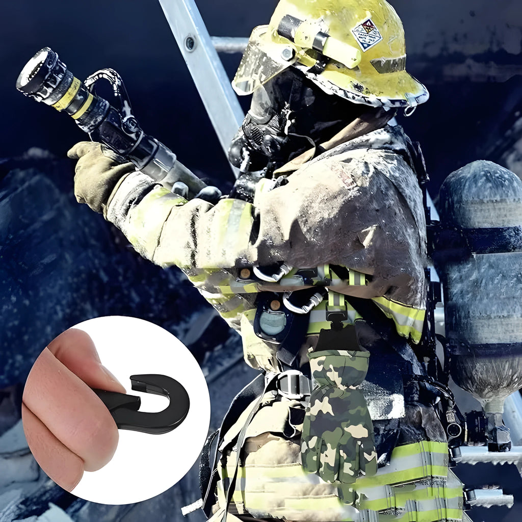 Fluorescent green safety clip with metal buckle and reflective strips for gloves.
