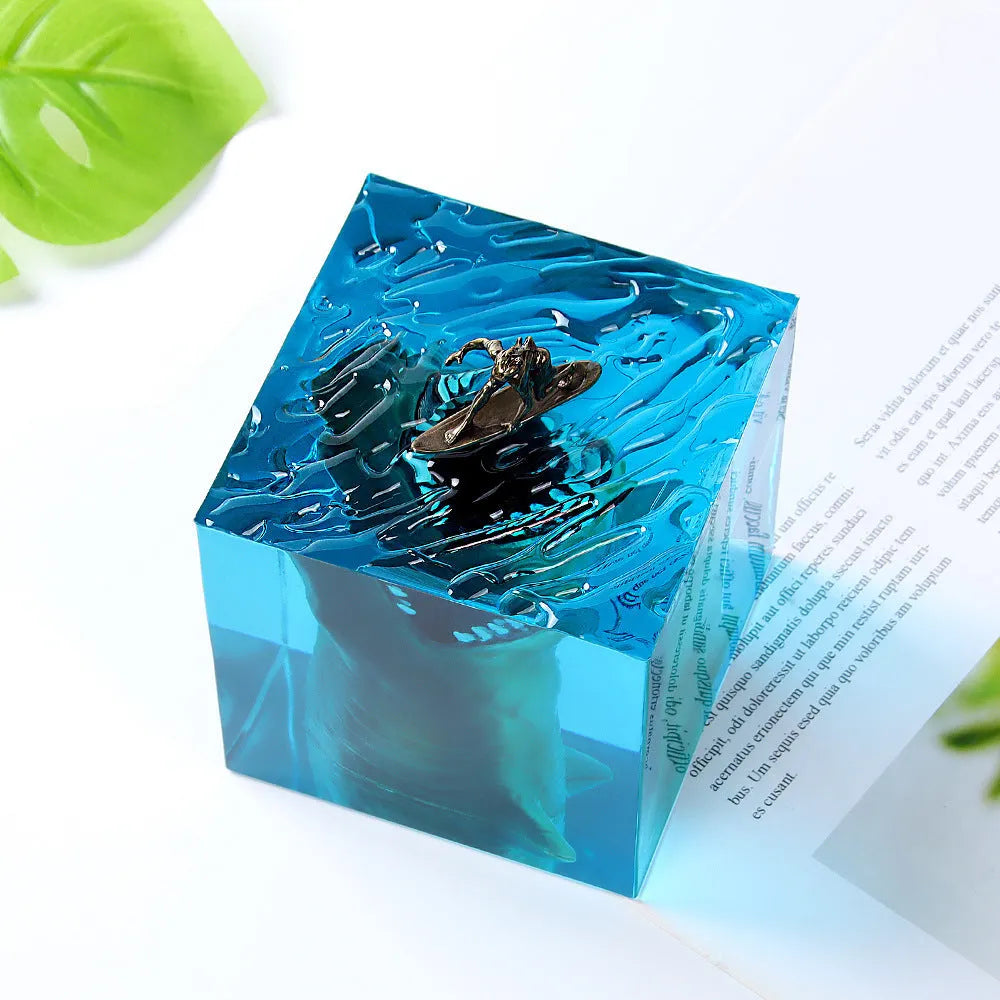 Ocean Shark Surfer resin night light ornament in epoxy resin with modern shark design