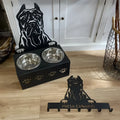 Personalised dog food bowl holder with stainless steel bowl and iron stand in selected colour