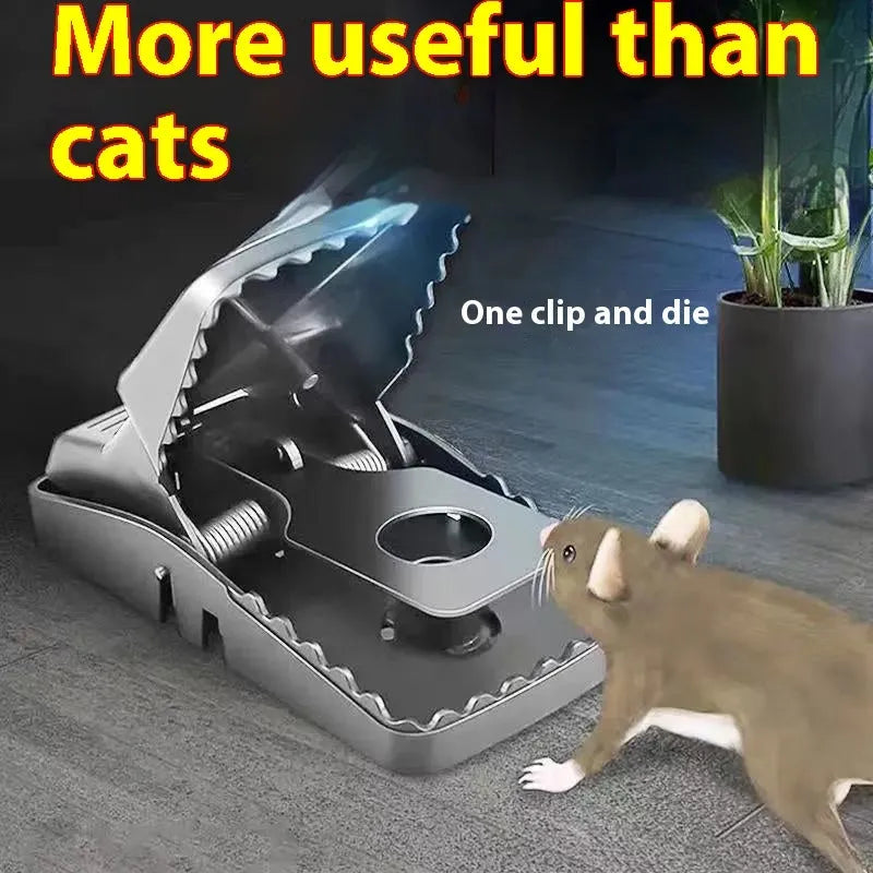Automatic metal and plastic mouse trap cage shown in small, medium, and large sizes for indoor use.