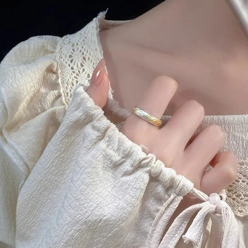 White copper adjustable open ring with xiangyun cloud patterns and electroplated silver gold finish