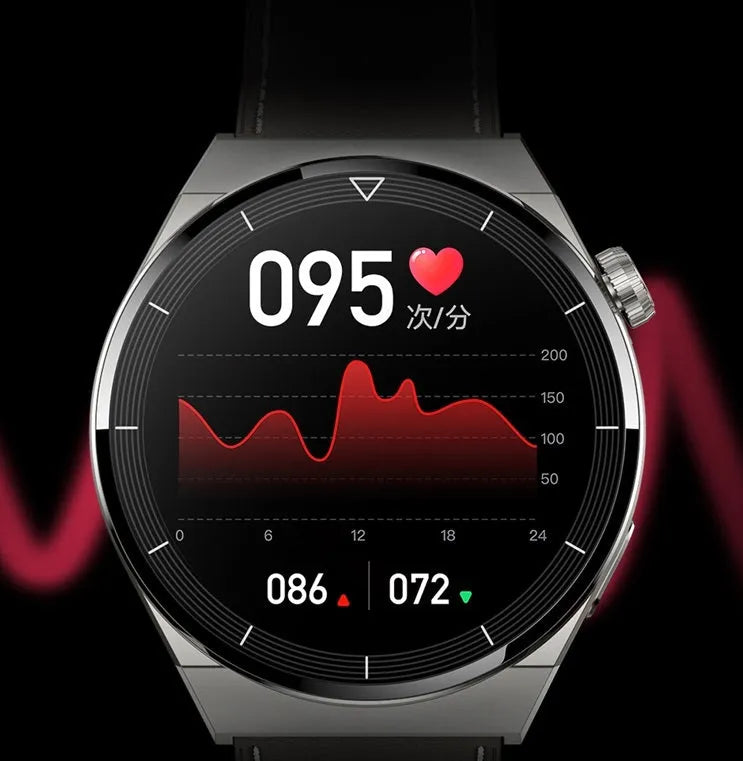 Black and silver Android smart watch with round screen on a silicone band