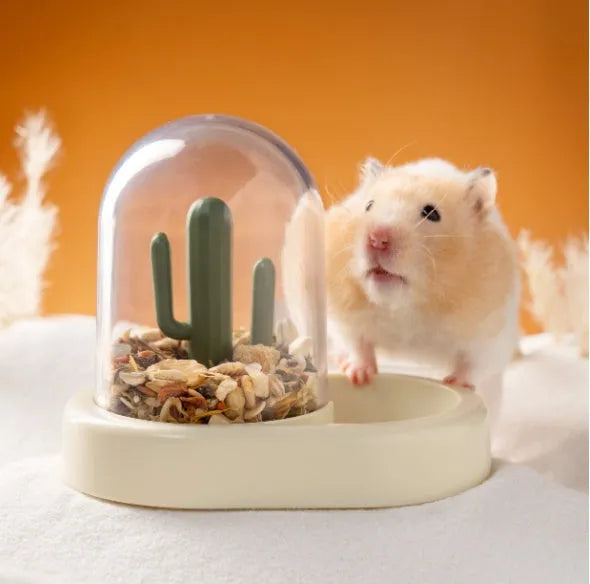 Creative cactus automatic hamster feeder with 190ml transparent grain storage in mint green colour