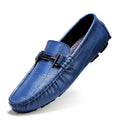 Men's brown leather casual shoes with belt buckle and flat rubber sole