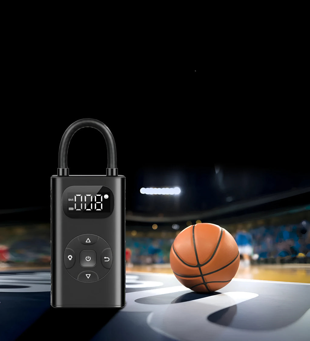 Black aviation material portable tyre inflator with digital display and flexible tube
