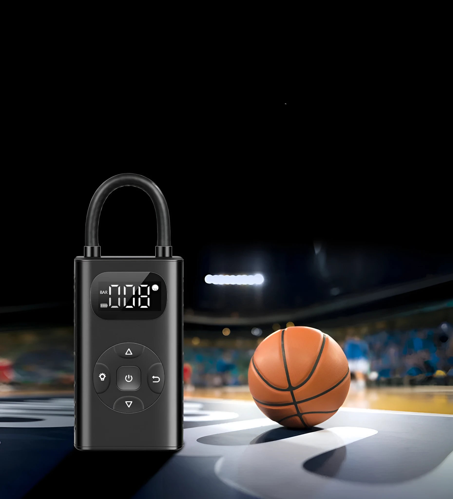 Black aviation material portable tyre inflator with digital display and flexible tube