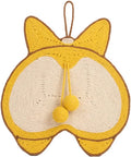 Yellow Corgi-design sisal cat scratching pad with anti-slip base and hanging hooks